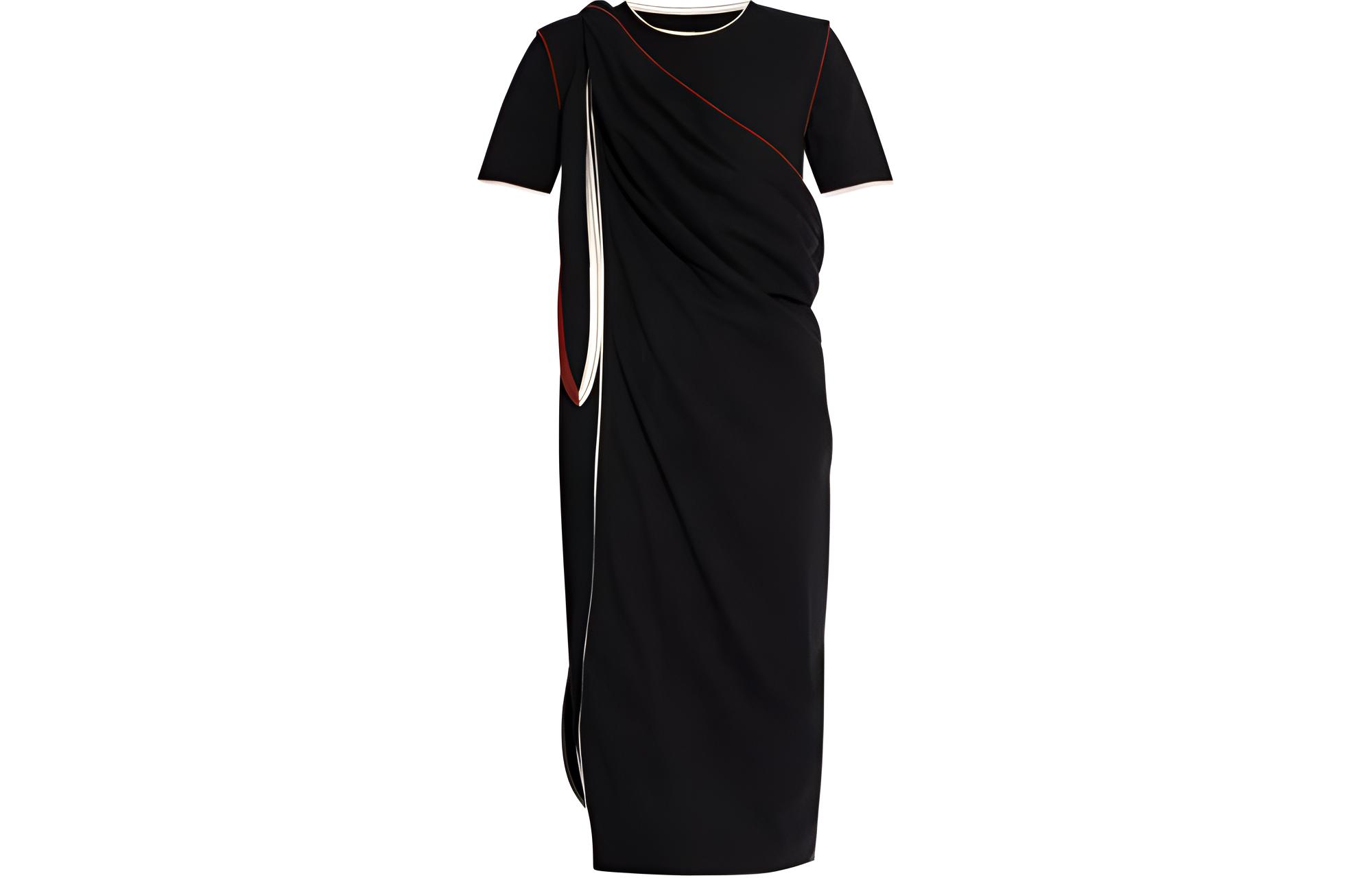 (Women) Lemaire  Black Striped Short-Sleeve Midi Dress. DR1044LJ1010-BK999