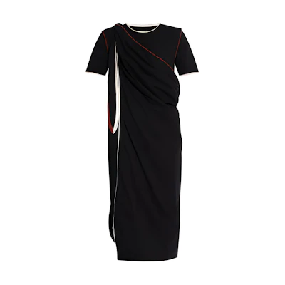 (Women) Lemaire Black Striped Short-Sleeve Midi Dress. DR1044LJ1010-BK999
