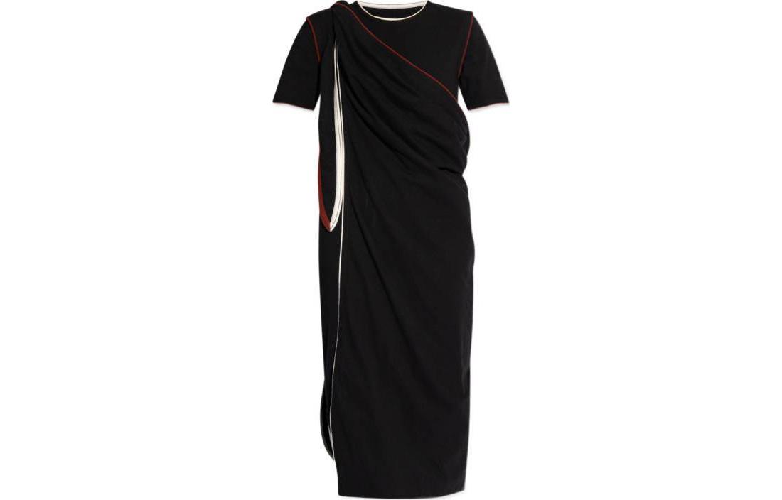 Order (W) Lemaire Gaun Midi Lengan Pendek Jalur Hitam. DR1044LJ1010-BK999