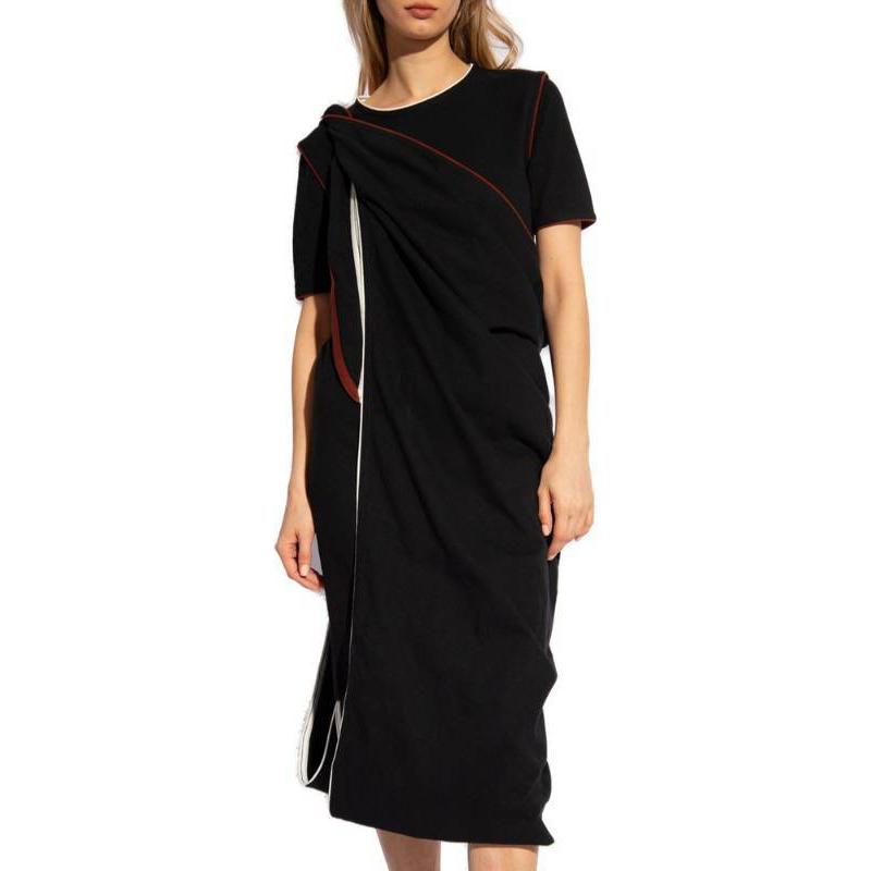 Shop (W) Lemaire Gaun Midi Lengan Pendek Jalur Hitam. DR1044LJ1010-BK999