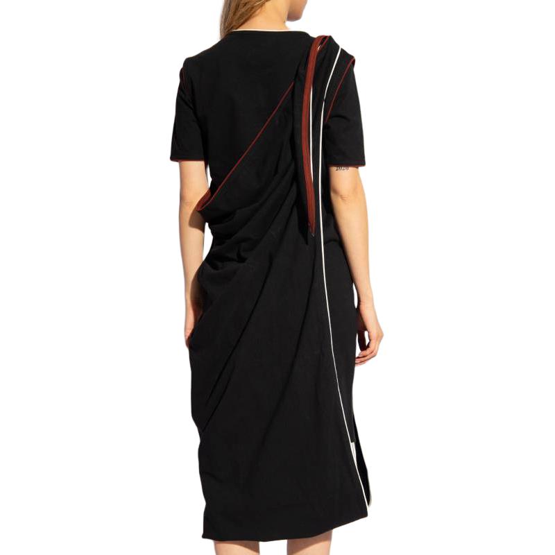 Purchase (W) Lemaire Gaun Midi Lengan Pendek Jalur Hitam. DR1044LJ1010-BK999