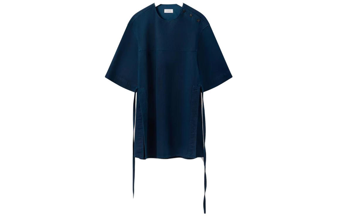 (Women) Lemaire  Boxy T-Shirt with Side Slits in Blue Short Sleeve. TO1129LD1002BL800