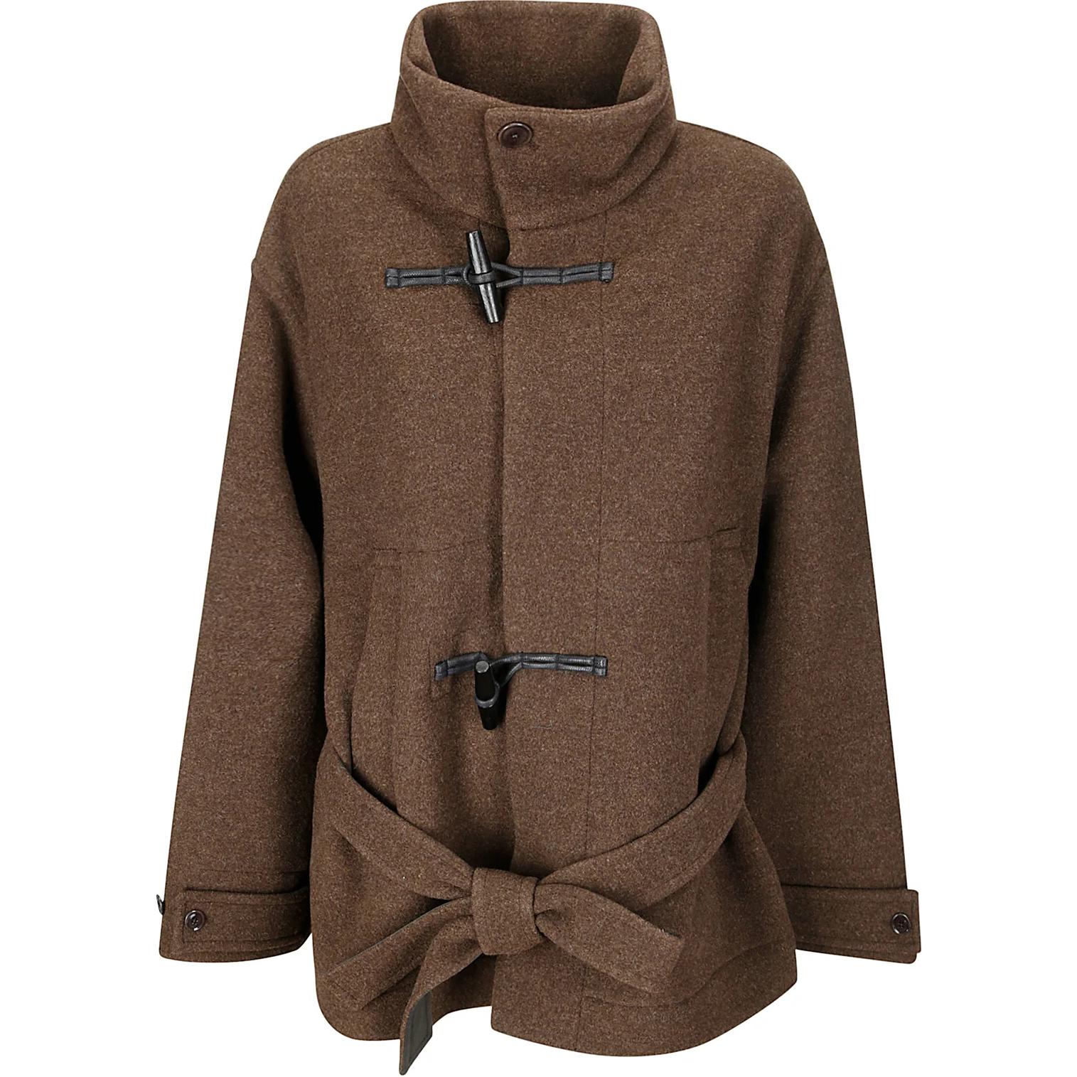 (Women) Lemaire  Brown Wool Long-Sleeve Coat with Stand Collar. CO1092LF1117-MU194