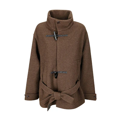 (Women) Lemaire Brown Wool Long-Sleeve Coat with Stand Collar. CO1092LF1117-MU194