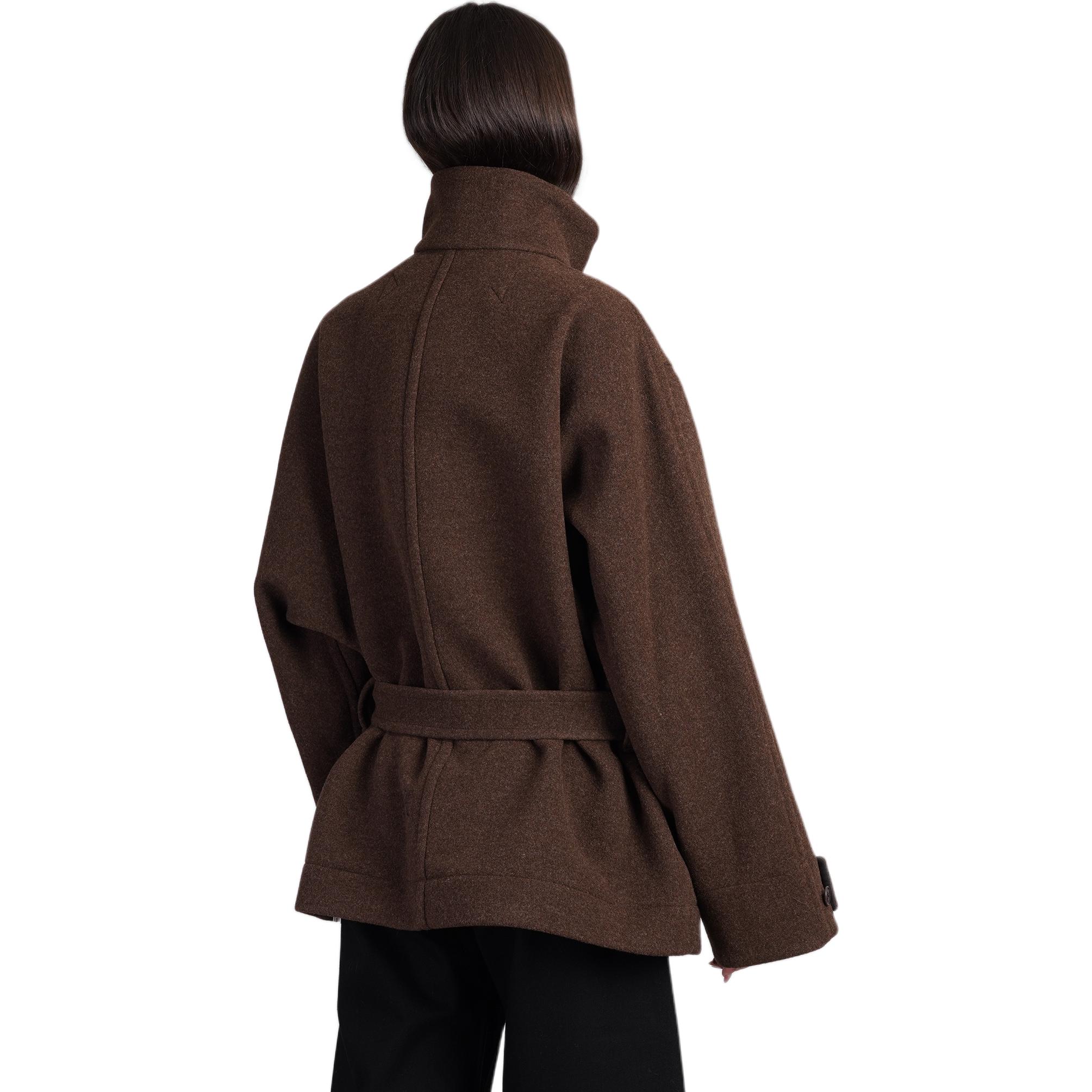 Cheap (W) Lemaire 棕色羊毛立領長袖大衣 CO1092LF1117-MU194