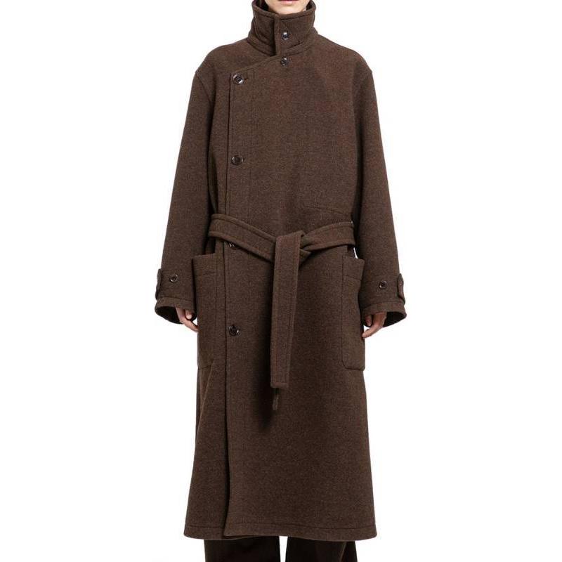 (Women) Lemaire  Intellectual Chic Solid Wrap Long Coat Brown - Fall/Winter. CO1090LF1117-MU194