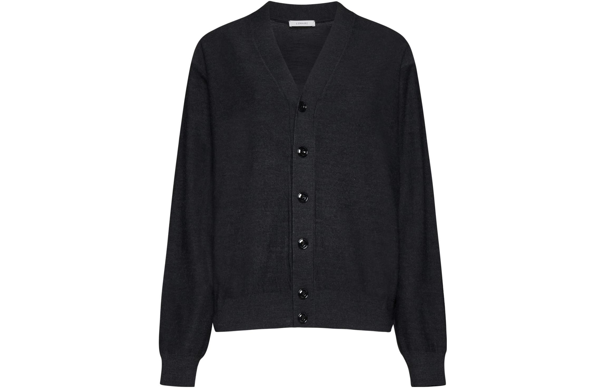 (Women) Lemaire  Oversized V-Neck Cardigan Sweater in Charcoal Gray. TO1082LK087BK-966