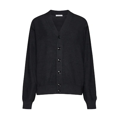 (Women) Lemaire Oversized V-Neck Cardigan Sweater in Charcoal Gray. TO1082LK087BK-966