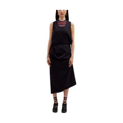 (Women) Lemaire Slim Tie-Waist U-Neck Sleeveless Dress Midnight Blue Retro Style DR1053 LF1253BL803