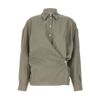 (Women) Lemaire Solid Color Fitted Long Sleeve Button-Up Shirt Gray SH1032LF208-BK885