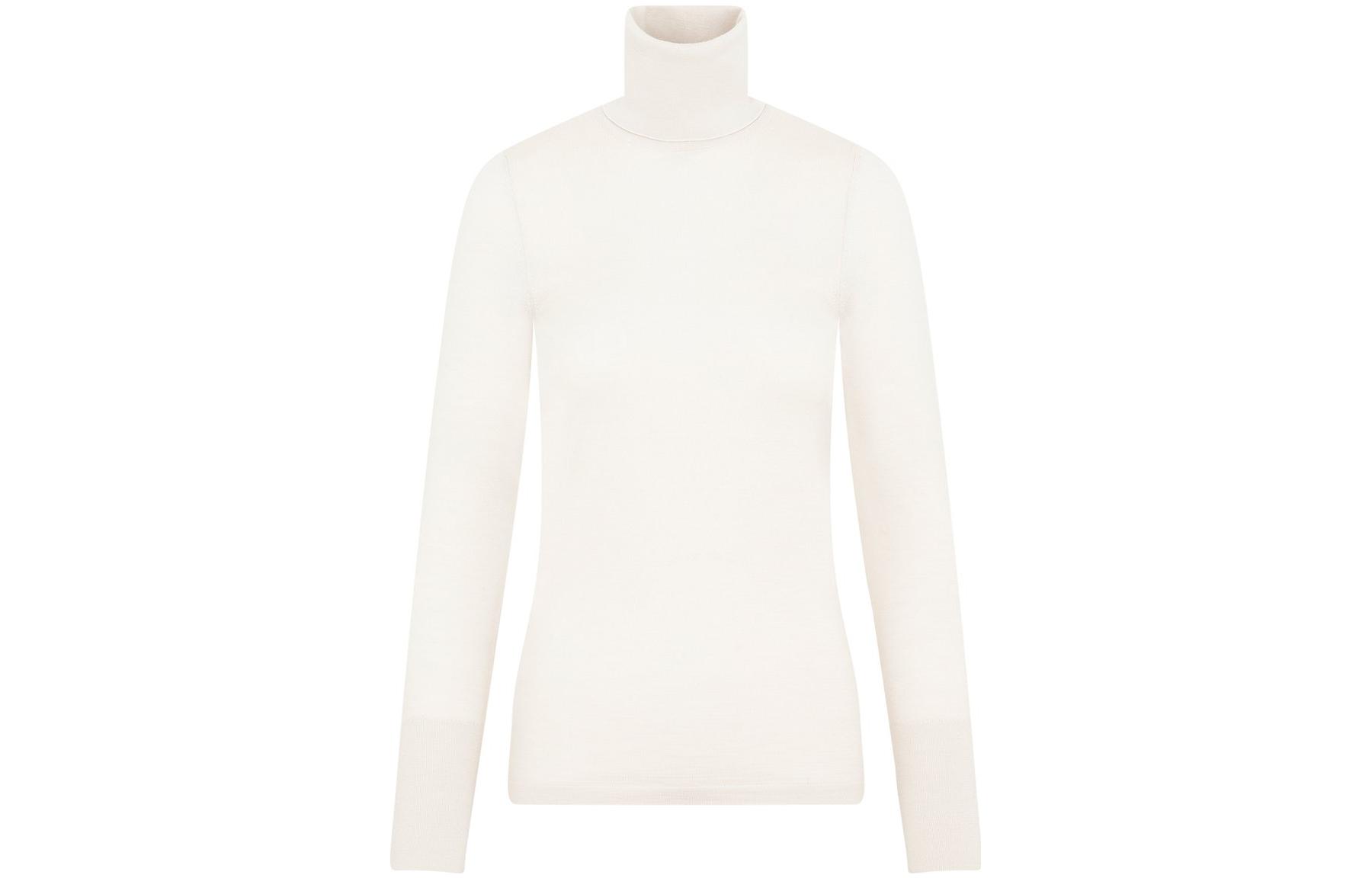 (Women) Lemaire  White Solid Color Turtleneck Long Sleeve Sweater. KN661LK118-WH048