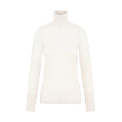 (Women) Lemaire White Solid Color Turtleneck Long Sleeve Sweater. KN661LK118-WH048