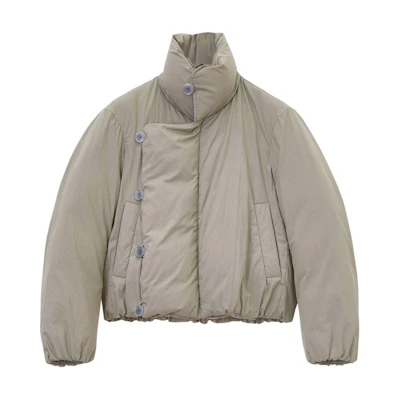 (Women) Lemaire Grey High-Neck Buttoned Cropped Jacket OW1084LF1156-GR685