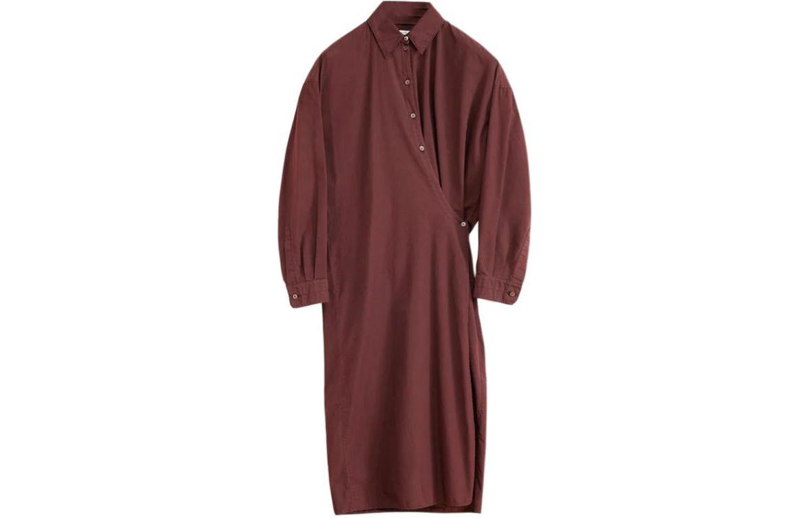 Order (W) Lemaire 極簡修身長袖中長連衣裙 女士 紅棕色 DR1024LF445BR399