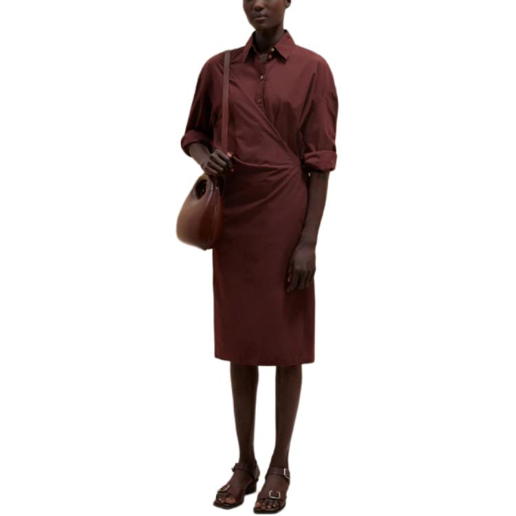 Lookbook (W) Lemaire 極簡修身長袖中長連衣裙 女士 紅棕色 DR1024LF445BR399