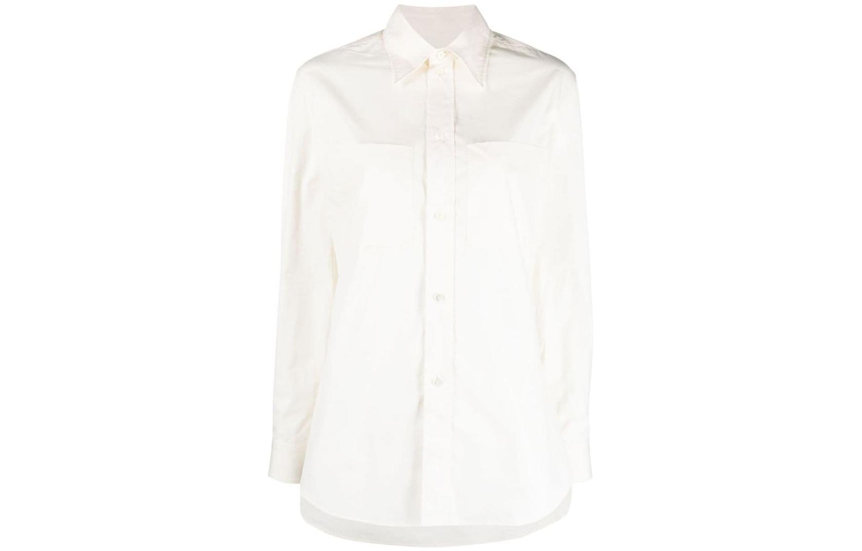 (Women) Lemaire SS23  White Solid Button-Down Point Collar Long Sleeve Shirt. SH1001LF839WH001