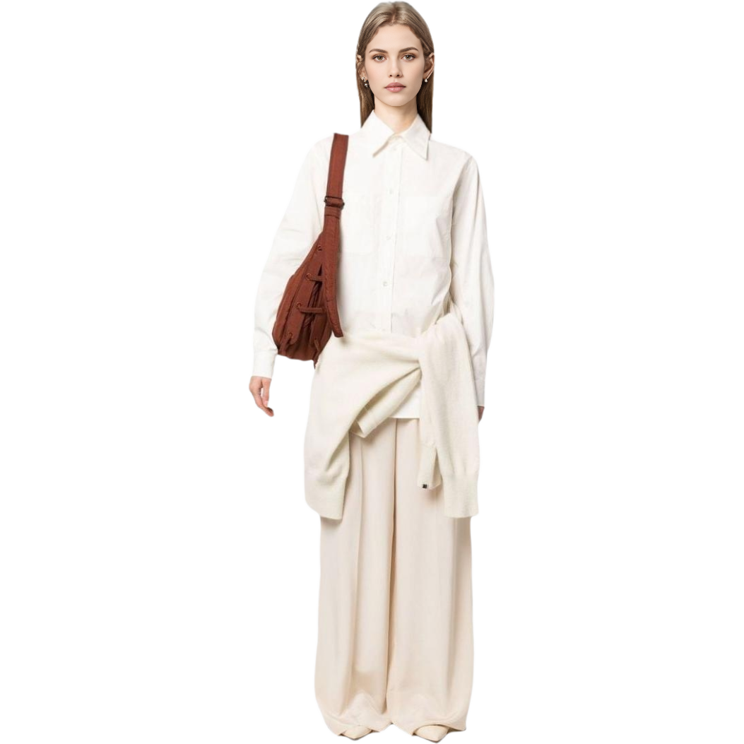 Lookbook (W) 르메르 SS23 화이트 솔리드 포인트 칼라 긴소매 셔츠. SH1001LF839WH001