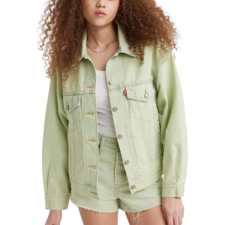 Shop (Women) Levi's Casual Solid Button-Up Collar Green Jacket A1743-0025
