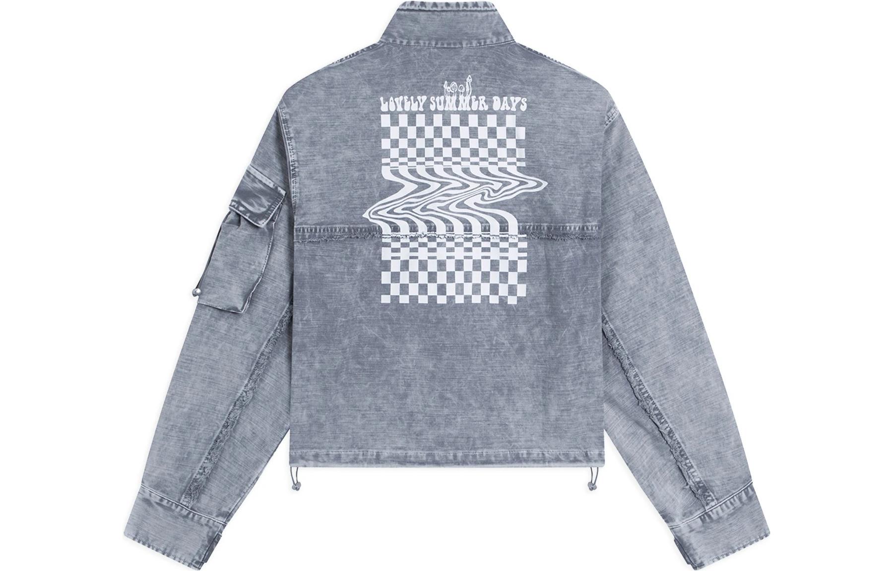 Lookbook (W) Li-Ning BADFIVE Jaket Denim Wanita - Abu Luntur dengan Desain Cetak Grafis. AJDS336-1