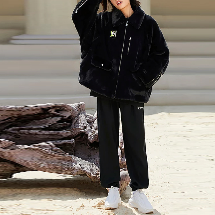 Shop (Women) Li-Ning Black Logo Print Full-Zip Jacket AFDSB44-3