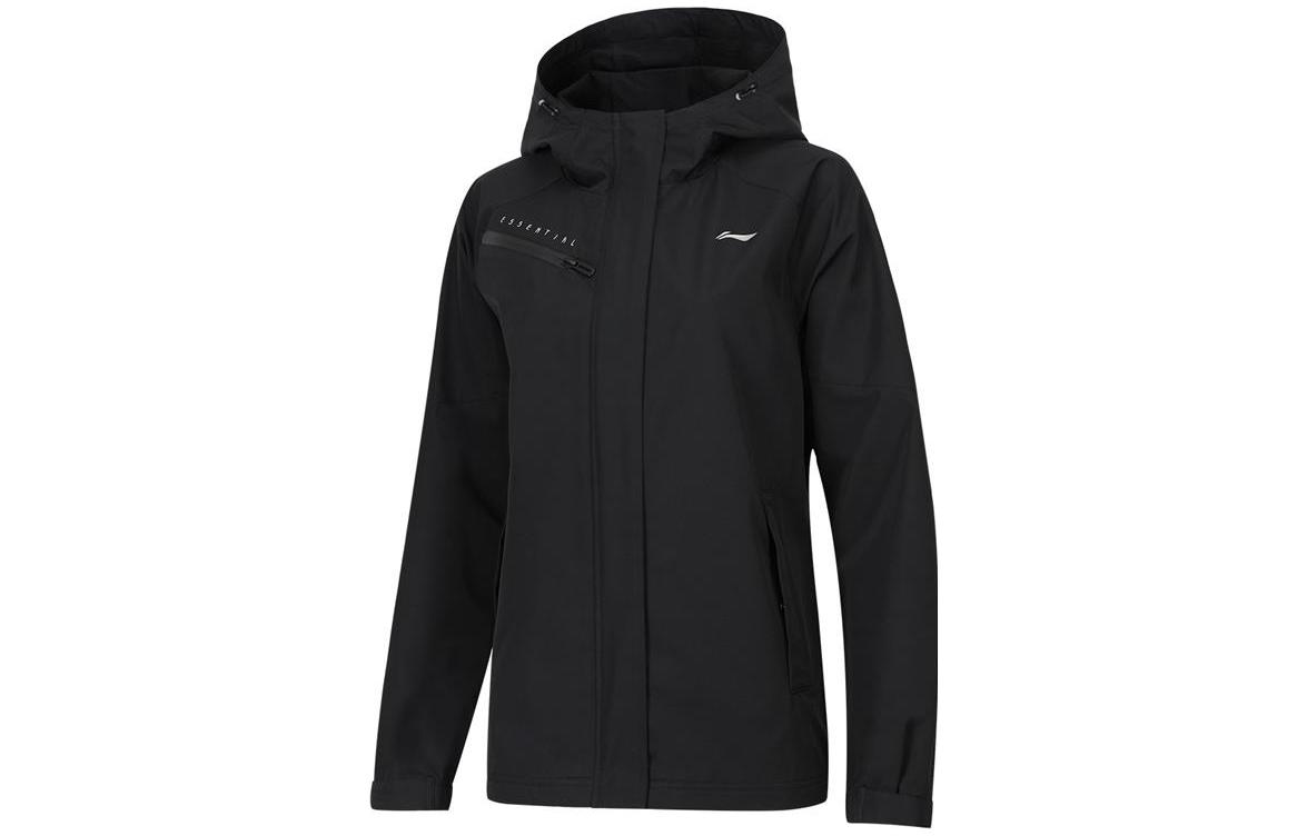 (Women) Li-Ning Black Solid Color Logo Printed Hooded Jacket AWBS026-1