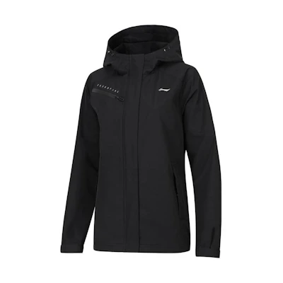 (Women) Li-Ning Black Solid Color Logo Printed Hooded Jacket AWBS026-1