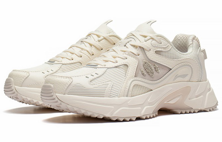Shop (Women) Li-Ning Casual Lightweight Low-Top Sneakers 'White Beige' ARLS022-4