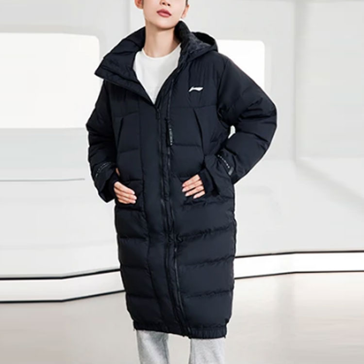 Shop (Women) Li-Ning Winter Black Down Jacket Fitness Series Loose Fit Logo Design. AYMR158-3
