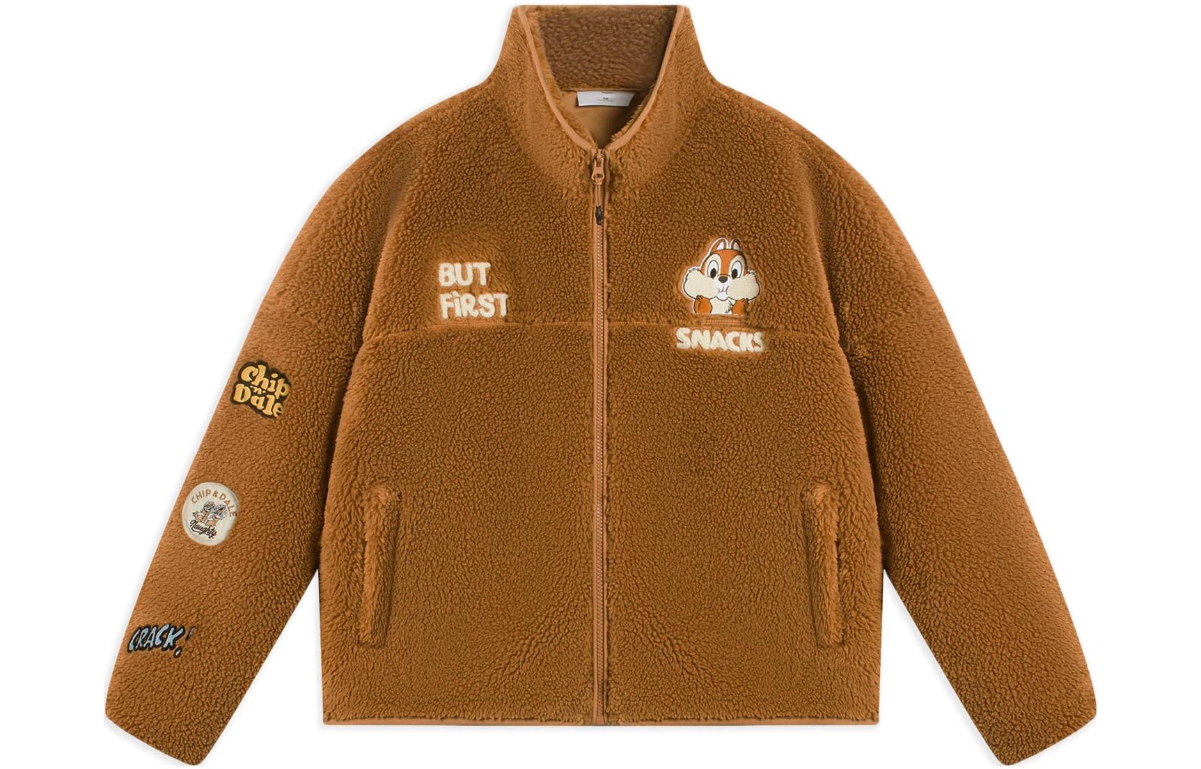 (Women) Li-Ning x Disney Chip 'n' Dale Cartoon Embroidered Fleece Zip Jacket Women Brown AFDSC92-2