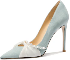 (Women) Lily Wei 10cm Suede Pearl Bow Slip-On Stiletto High Heels. Single shoes 610 (Women) Lily Wei 10cm Suede Pearl Bow Slip-On Stiletto High Heels. Single shoes 610