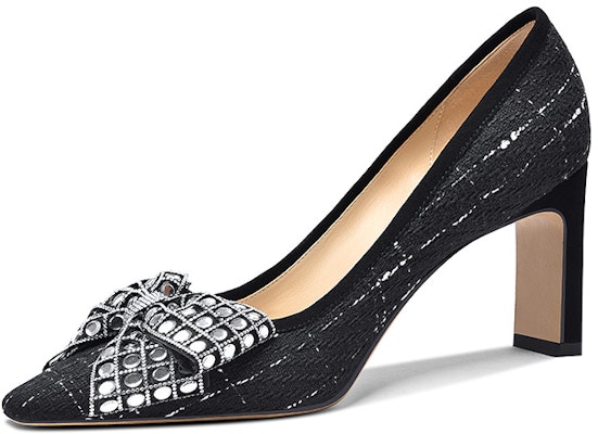 (Women) Lily Wei 'Black French Bow Square Toe Block Heel' M1-083 Buy (Women) Lily Wei 'Black French Bow Square Toe Block Heel' M1-083