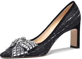 (Women) Lily Wei 'Black French Bow Square Toe Block Heel' M1-083 (Women) Lily Wei 'Black French Bow Square Toe Block Heel' M1-083