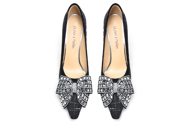 Lookbook 莉莉薇剪秋法式蝴蝶結方頭粗跟高跟鞋女款黑色