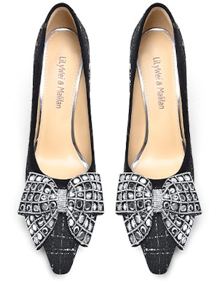 (Women) Lily Wei 'Black French Bow Square Toe Block Heel' M1-083 Lookbook (Women) Lily Wei 'Black French Bow Square Toe Block Heel' M1-083
