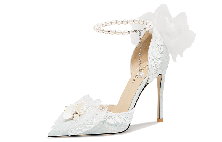 (Women) Lily Wei Blue Pearl-Ankle Strap Pointed Toe Stiletto Heels 10cm 'Weekend Rendezvous' NN-403