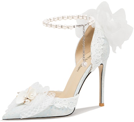 (Women) Lily Wei Blue Pearl-Ankle Strap Pointed Toe Stiletto Heels 10cm 'Weekend Rendezvous' NN-403 Buy (Women) Lily Wei Blue Pearl-Ankle Strap Pointed Toe Stiletto Heels 10cm 'Weekend Rendezvous' NN-403