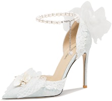 (Women) Lily Wei Blue Pearl-Ankle Strap Pointed Toe Stiletto Heels 10cm 'Weekend Rendezvous' NN-403 (Women) Lily Wei Blue Pearl-Ankle Strap Pointed Toe Stiletto Heels 10cm 'Weekend Rendezvous' NN-403