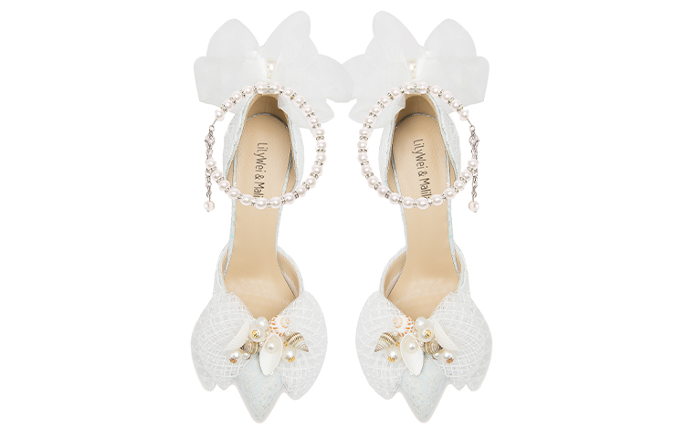 Lookbook (W) 莉莉韦蓝色珍珠尖头细高跟10厘米踝带鞋'周末约会' NN-403