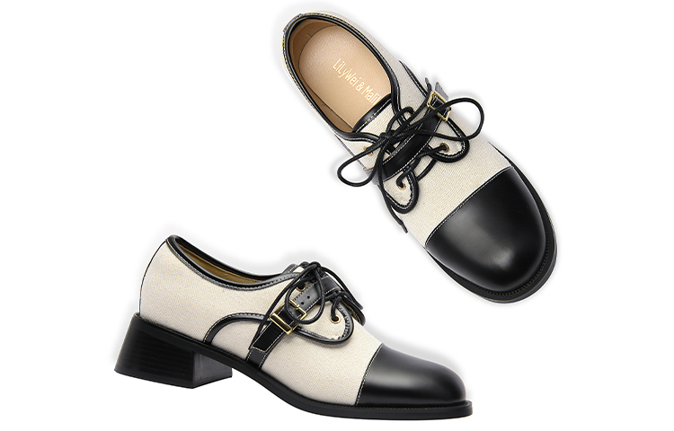 Shop Lily Wei 秋野 頭層牛皮 時尚繫帶 女性休閒單鞋 4cm 女款 米色