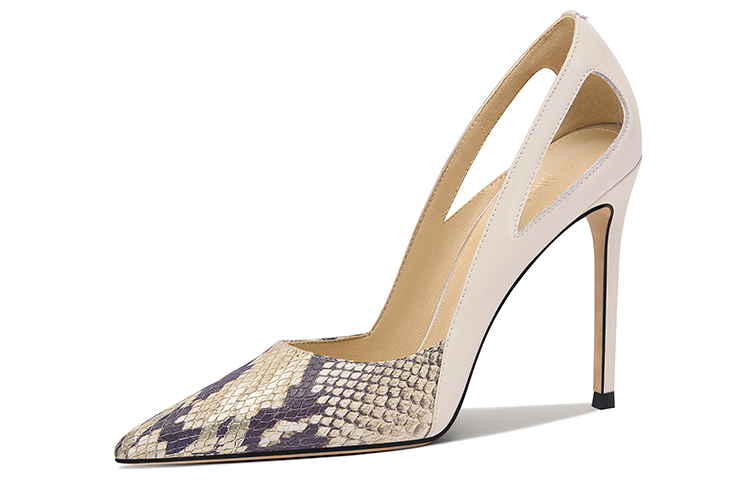 (Women) Lily Wei Catherine Stiletto Heels 'Ivory Snakeskin Patchwork' J-120-a