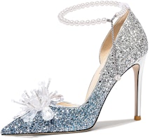 (Women) Lily Wei Cinderella 'Blue Gradient Glitter Leather Rhinestone Pearl Buckle High Heels' NN-196 (Women) Lily Wei Cinderella 'Blue Gradient Glitter Leather Rhinestone Pearl Buckle High Heels' NN-196