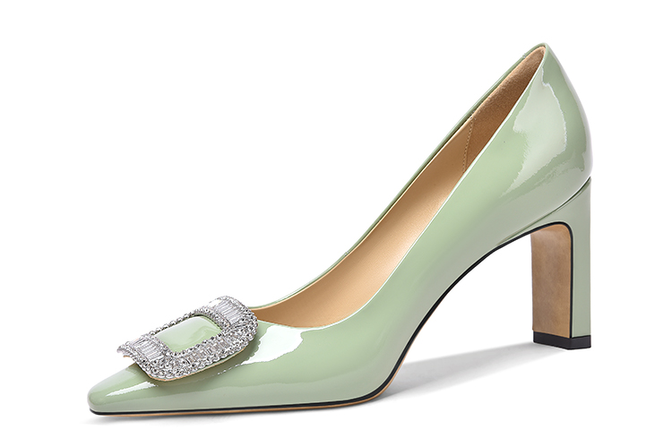 (Women) Lily Wei Custom 'Green Crystal Buckle Patent Leather Mules' M1-081