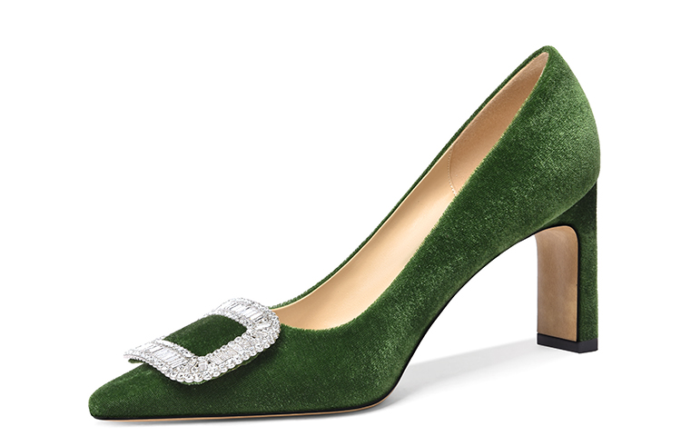 (Women) Lily Wei Custom Heels 'Green Velvet Rhinestone Buckle' M1-080
