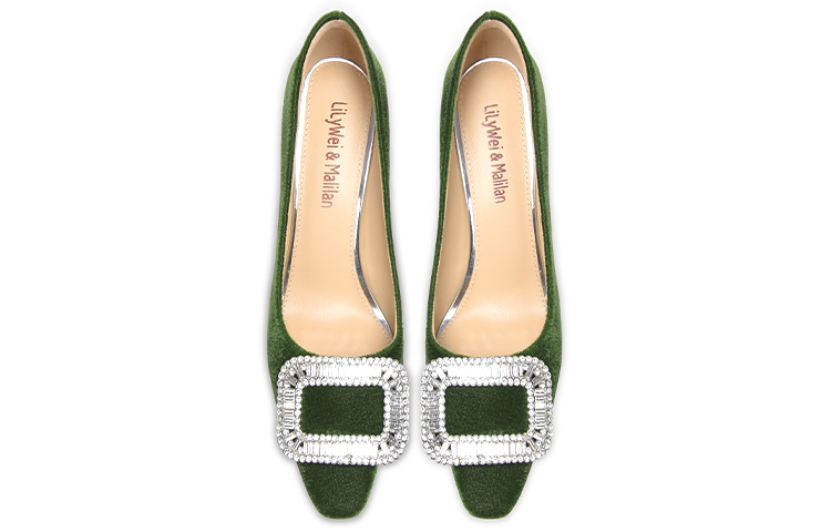 Lookbook (Women) Lily Wei Custom Heels 'Green Velvet Rhinestone Buckle' M1-080