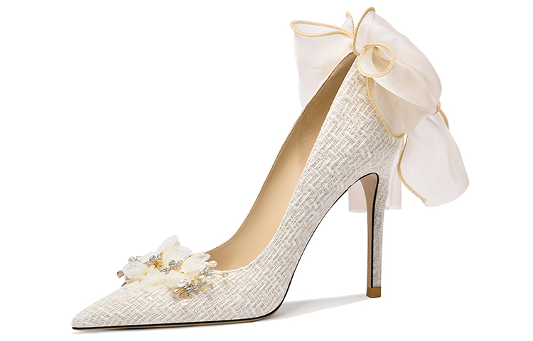 (Women) Lily Wei Fabric High Heels 10cm 'Fashion Comfort Slip-On Stiletto White' NN-203