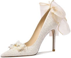 (Women) Lily Wei Fabric High Heels 10cm 'Fashion Comfort Slip-On Stiletto White' NN-203 (Women) Lily Wei Fabric High Heels 10cm 'Fashion Comfort Slip-On Stiletto White' NN-203