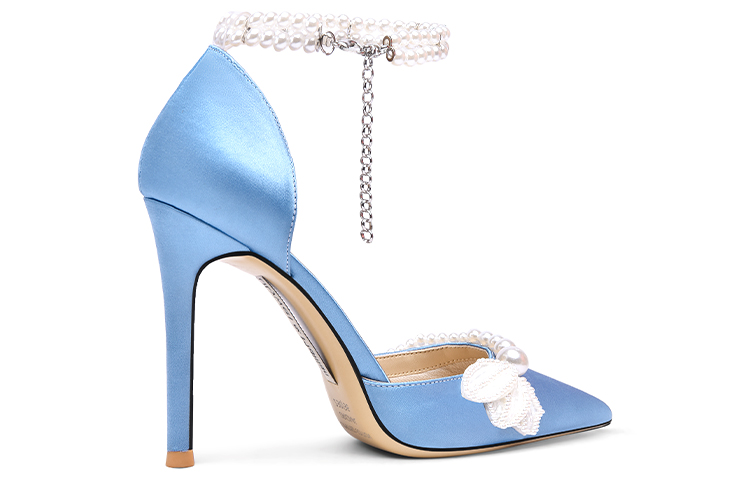 Order (W) Tacones Altos Azul Cielo Lily Wei con Cadena de Perlas y Tela NN-204