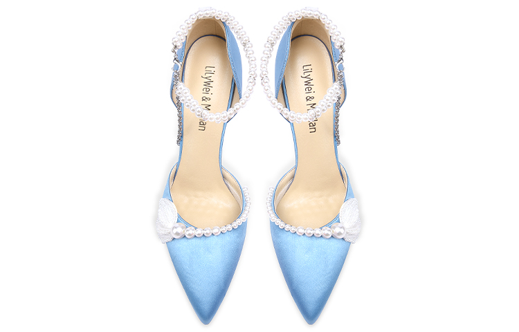 Lookbook (W) Tacones Altos Azul Cielo Lily Wei con Cadena de Perlas y Tela NN-204