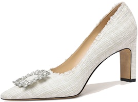(Women) Lily Wei Fabric Rhinestone Buckle Slip-On High Heels 'White' M1-082 (Women) Lily Wei Fabric Rhinestone Buckle Slip-On High Heels 'White' M1-082