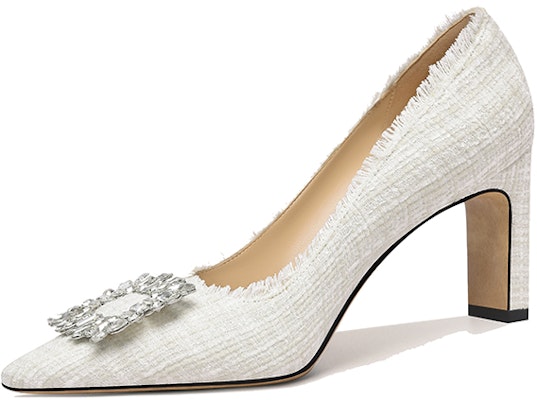 (Women) Lily Wei Fabric Rhinestone Buckle Slip-On High Heels 'White' M1-082 Buy (Women) Lily Wei Fabric Rhinestone Buckle Slip-On High Heels 'White' M1-082